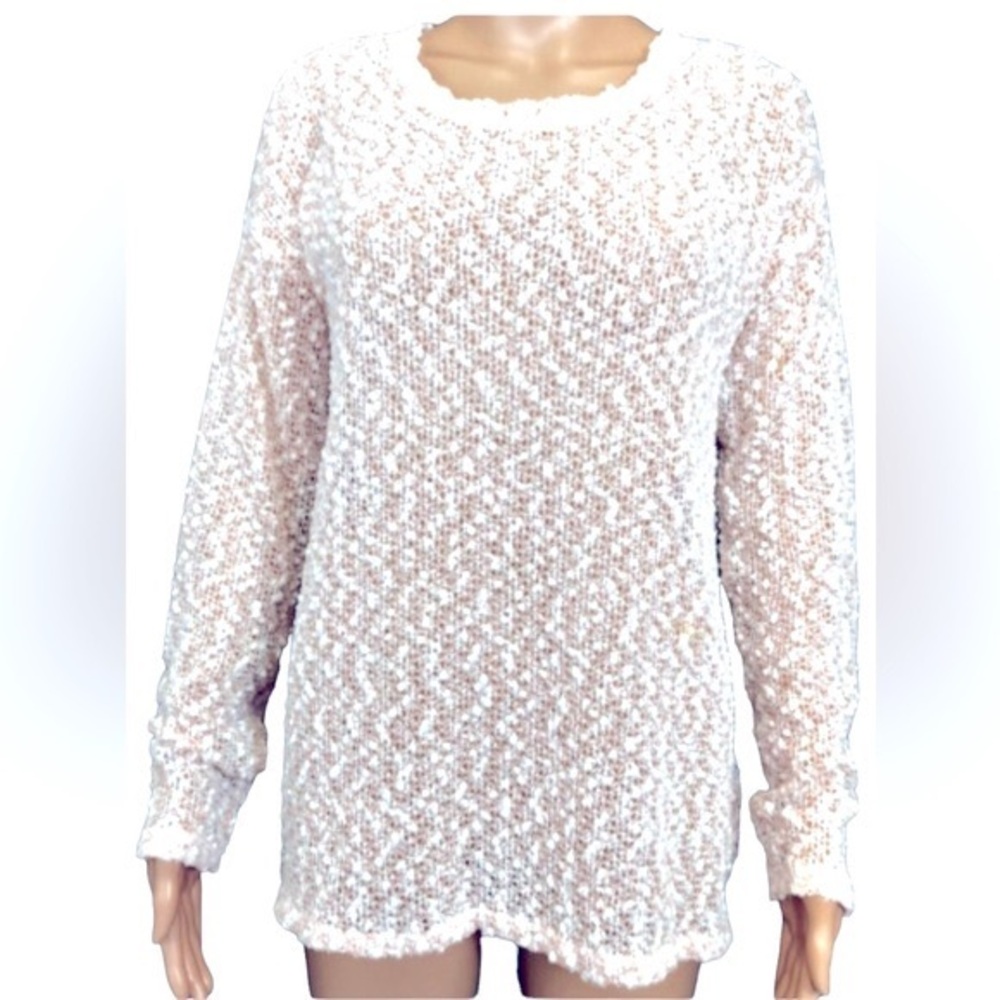 Aeropostale XL white w silver metallic thread slubbed knit long pullover sweater